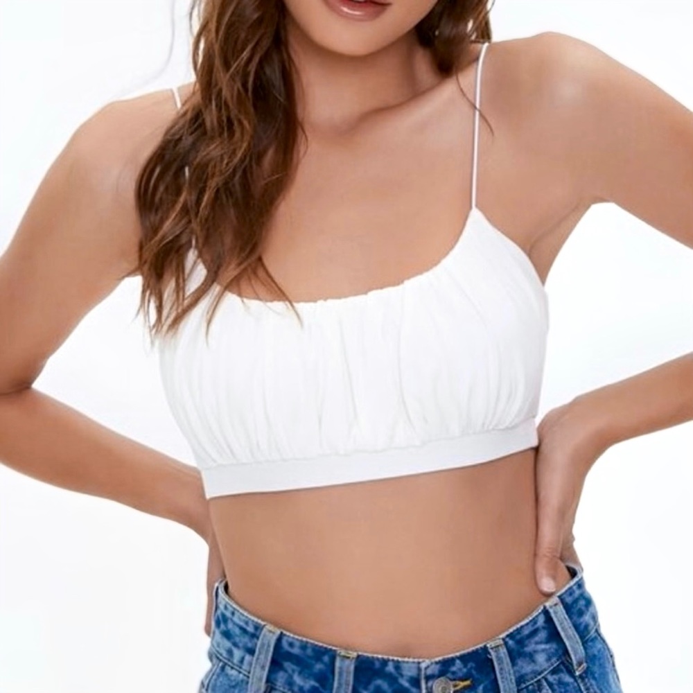 New White Knit Essentials Scoop Back Cord Strap Cropped Tank Top - Women’s Small - Picture 2 of 4